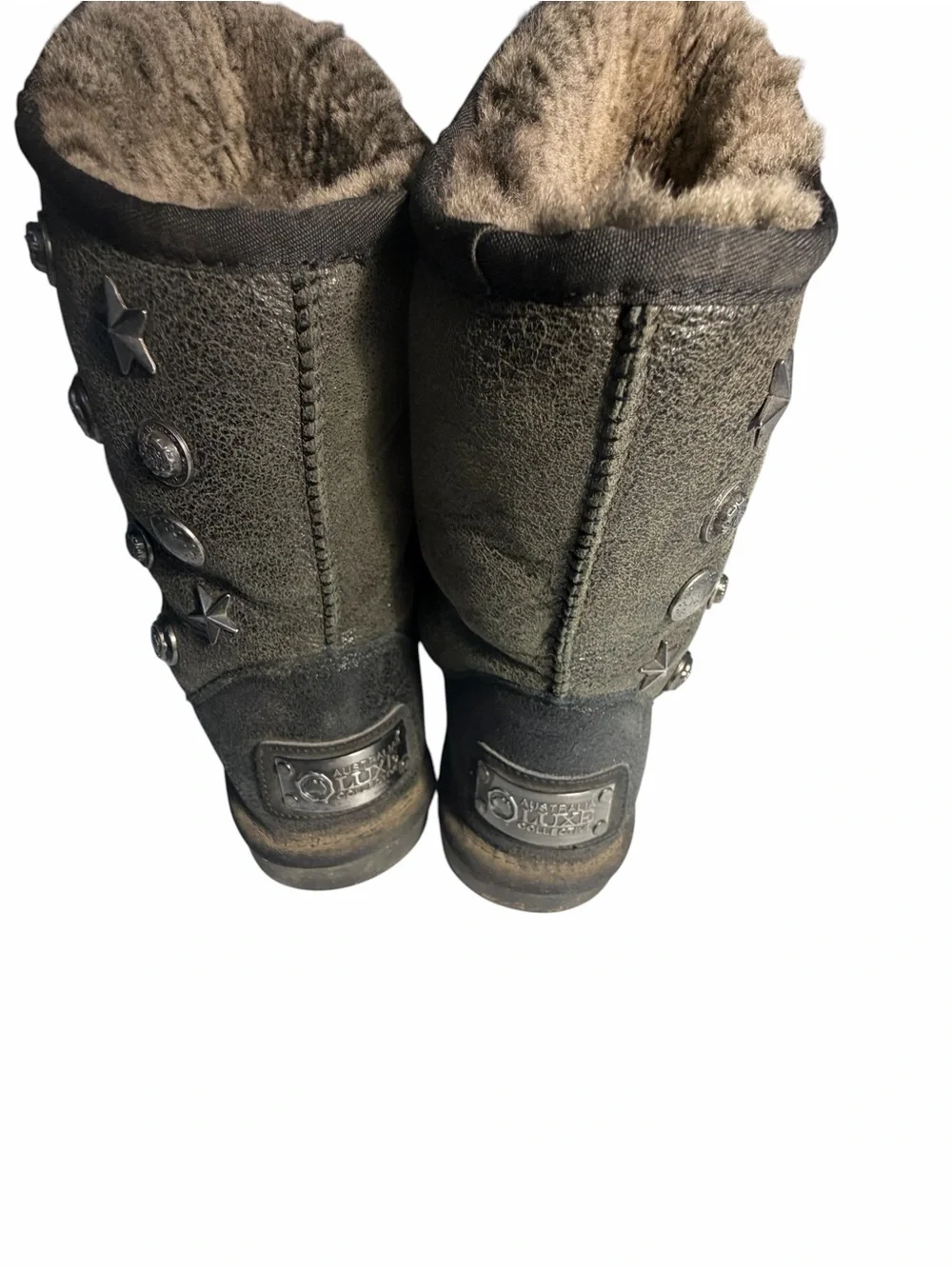 Australia Luxe Angel Studded Metallic Grey Sheepskin Fur Boots Womens 11